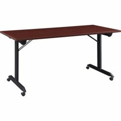 Front Page 19 Best deal ❤️ Mobile Folding Training Table, Rectangle Top, Powder 🧥 Coated Base, 23.63" Table Top Length X 29.50" Table Top Width, 63" Height, Assembly Required, Mahogany 🔔